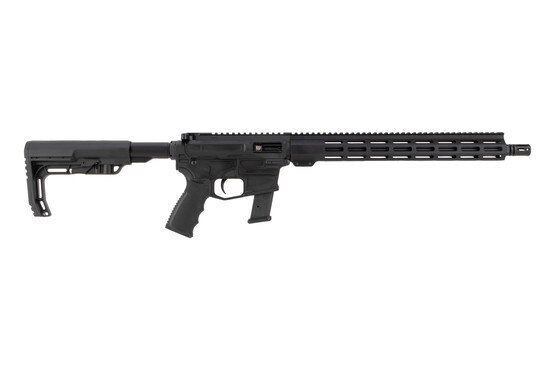 Andro Corp 9mm AR-9 Pistol Caliber Carbine with 16 inch barrel, 17 round Glock pattern magazine and 15 inch M-LOK handguard. Black finish.